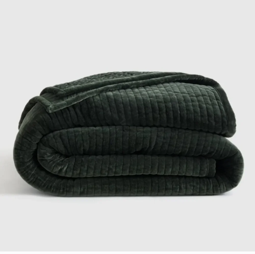 Quince Cotton Velvet Channel Quilt Forest Green King Cal King NWOT